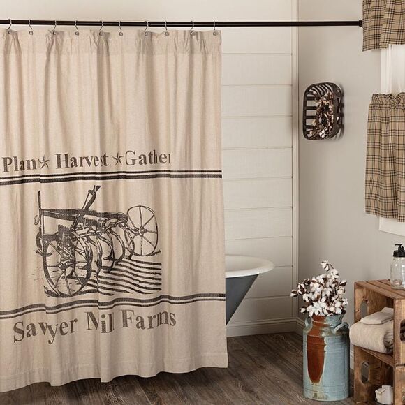 NEW! Sawyer Mill Farmhouse Cotton Fabric Shower Curtain Plow Field Crops Barn - Picture 1 of 6